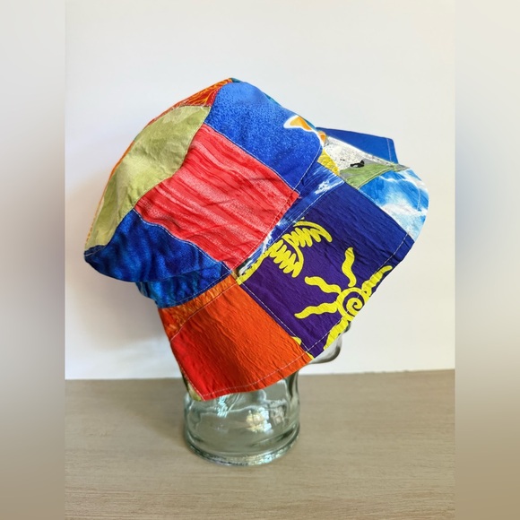 Rima Beach World Other - Y2K Rima Patchwork Surf Bucket Hat Tropical Beach Sun Print Terivoile 90s Surfer